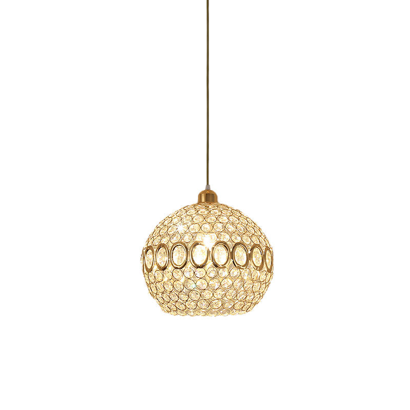 Crystal Gold Pendant Light - Elegant Single Bulb Spherical Fixture for Bedroom