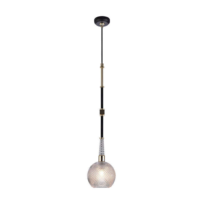 Modern Clear Glass Globe Pendant with Latticed Design - 1 Bulb - Black Ceiling Light for Bedside