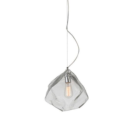 Modernist Stone Shape Suspension Light - Clear Glass - 1 Head - Living Room Ceiling Fixture