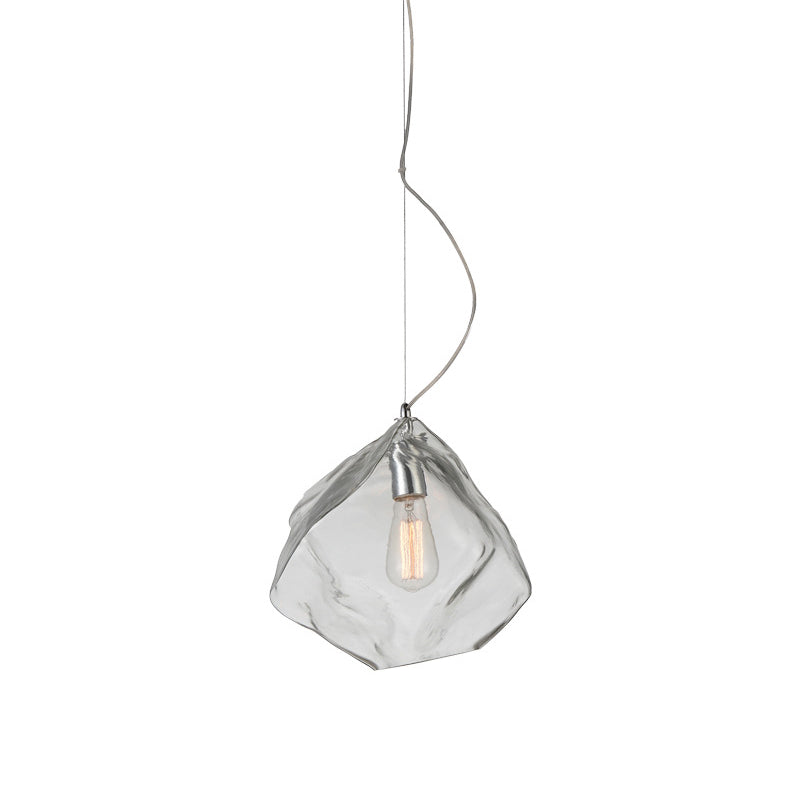 Modernist Stone Shape Suspension Light - Clear Glass - 1 Head - Living Room Ceiling Fixture