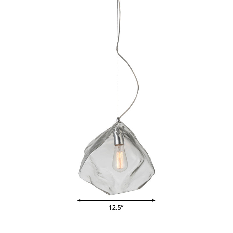 Modernist Stone Shape Suspension Light - Clear Glass - 1 Head - Living Room Ceiling Fixture