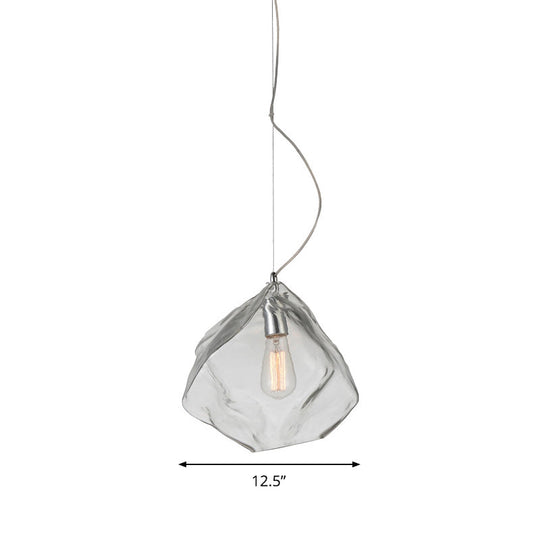 Modernist Stone Shape Suspension Light - Clear Glass - 1 Head - Living Room Ceiling Fixture