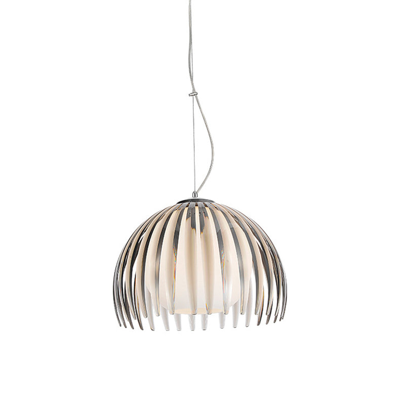 Modern Chrome Dome Pendant Lamp with Opal Glass Shade