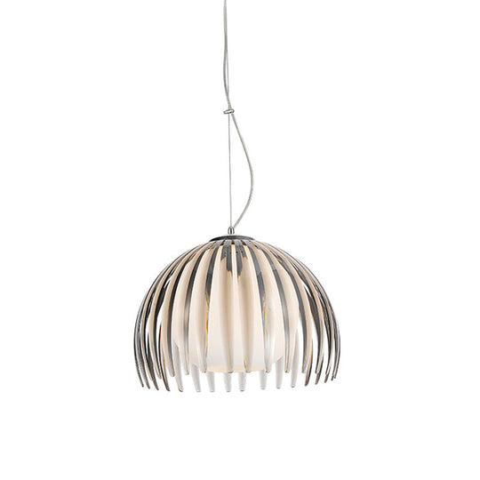 Modern Chrome Dome Pendant Lamp with Opal Glass Shade