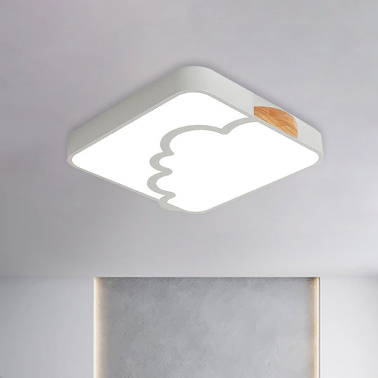 Minimalist Acrylic LED Ceiling Flush Mount in Grey/White/Green with Wood Detail