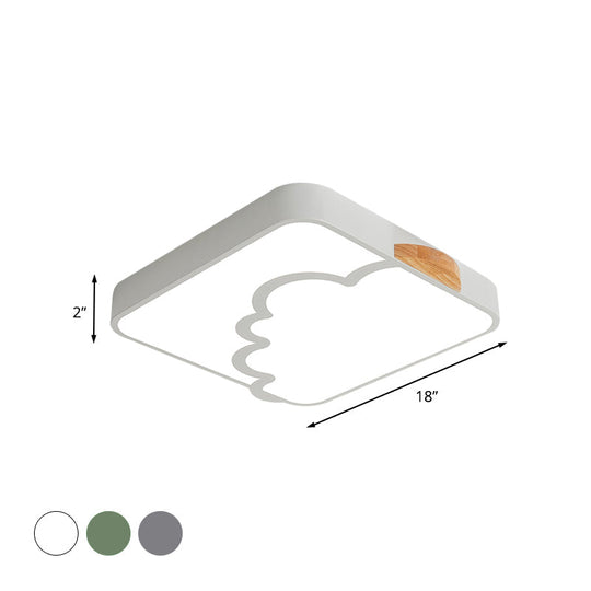 Minimalist Acrylic LED Ceiling Flush Mount in Grey/White/Green with Wood Detail