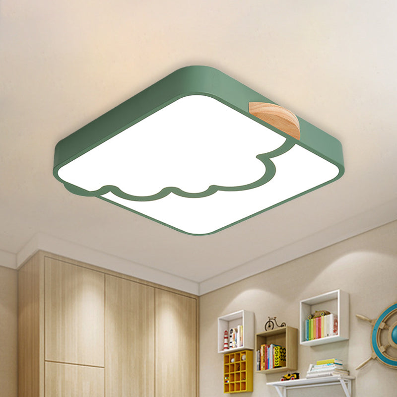 Minimalist Acrylic LED Ceiling Flush Mount in Grey/White/Green with Wood Detail