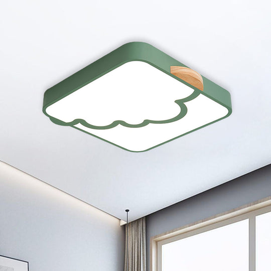 Minimalist Acrylic LED Ceiling Flush Mount in Grey/White/Green with Wood Detail