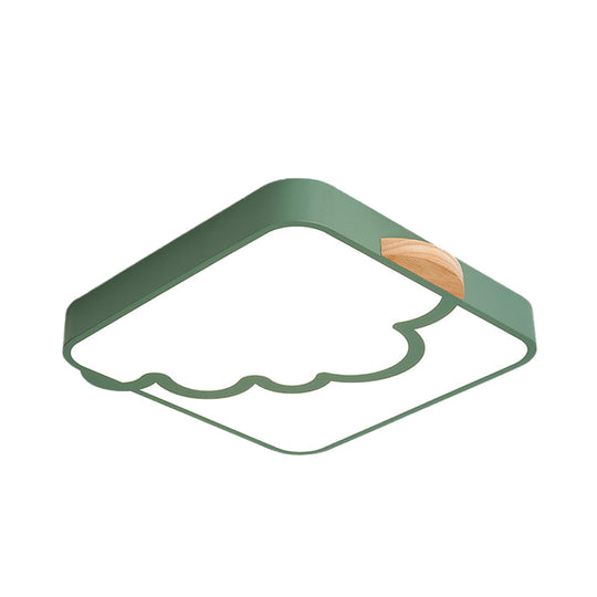 Minimalist Acrylic LED Ceiling Flush Mount in Grey/White/Green with Wood Detail