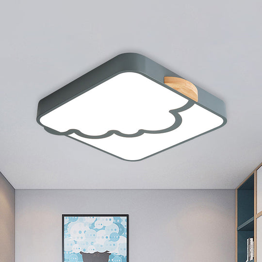 Minimalist Acrylic LED Ceiling Flush Mount in Grey/White/Green with Wood Detail