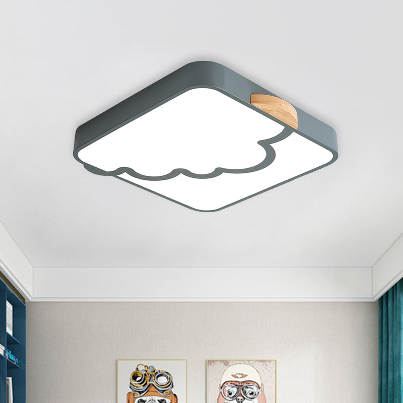 Minimalist Acrylic LED Ceiling Flush Mount in Grey/White/Green with Wood Detail