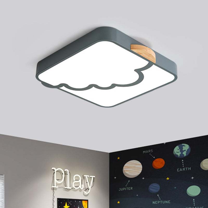 Minimalist Acrylic LED Ceiling Flush Mount in Grey/White/Green with Wood Detail