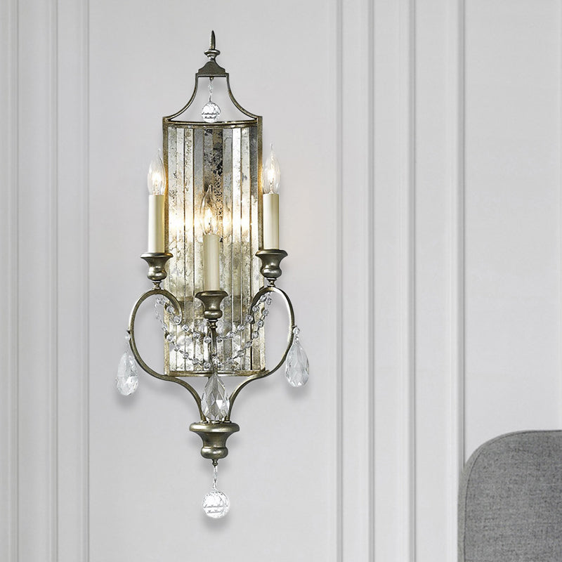 Faceted Crystal Silver Wall Sconce Candelabra for Living Rooms, 1/3-Head Fixture