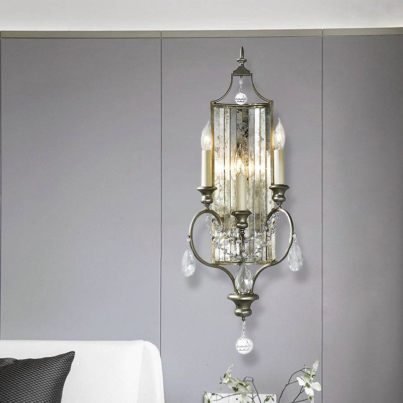 Faceted Crystal Silver Wall Sconce Candelabra for Living Rooms, 1/3-Head Fixture