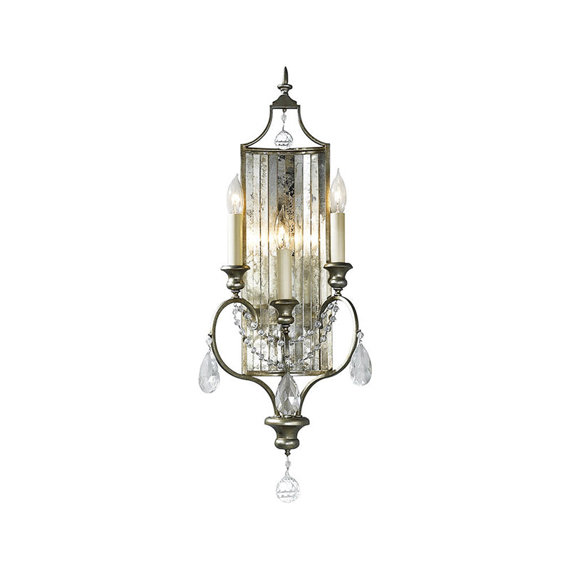 Faceted Crystal Silver Wall Sconce Candelabra for Living Rooms, 1/3-Head Fixture