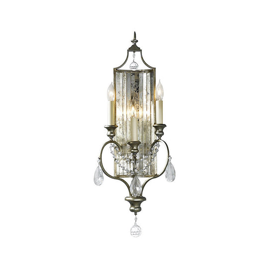 Faceted Crystal Silver Wall Sconce Candelabra for Living Rooms, 1/3-Head Fixture