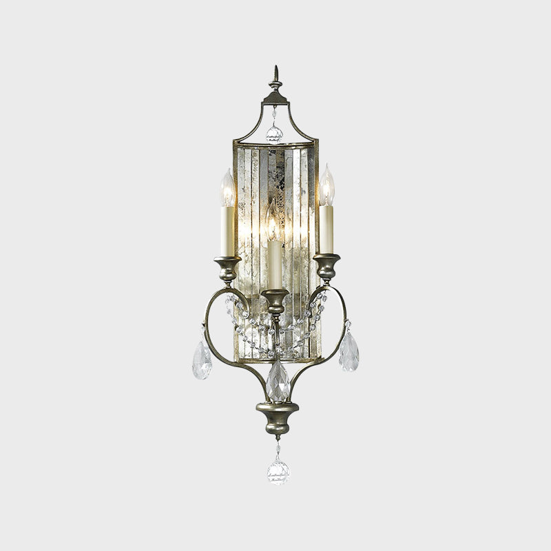 Faceted Crystal Silver Wall Sconce Candelabra for Living Rooms, 1/3-Head Fixture