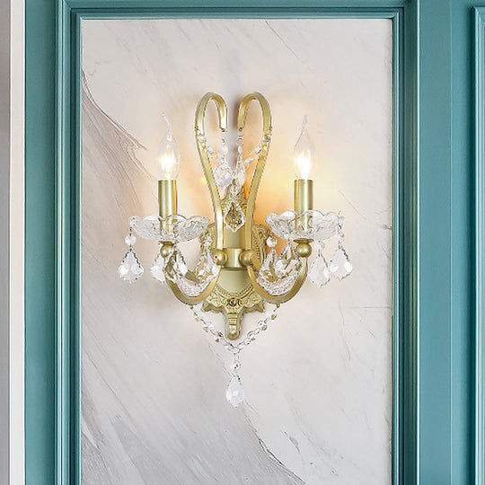 Gold Crystal Wall Sconce Lamp for Rural Living Rooms