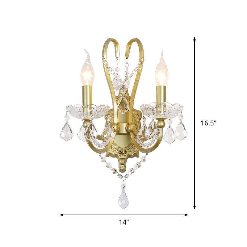 Gold Crystal Wall Sconce Lamp for Rural Living Rooms
