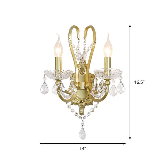 Gold Crystal Wall Sconce Lamp for Rural Living Rooms