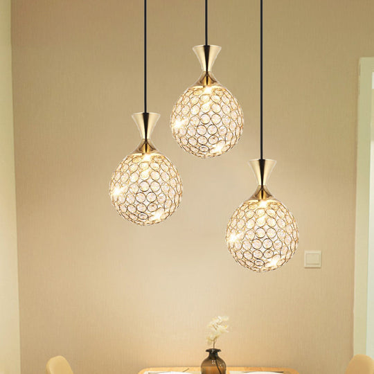 Modern Gold Crystal Globe Cluster Pendant Light – Dining Room Ceiling Lamp, 3/5 Bulbs