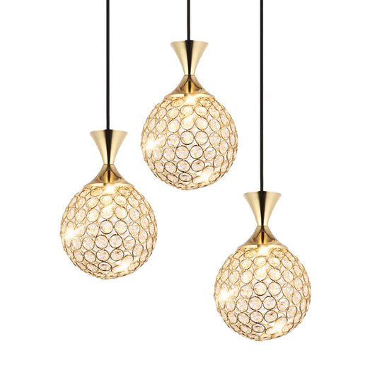 Modern Gold Crystal Globe Cluster Pendant Light – Dining Room Ceiling Lamp, 3/5 Bulbs