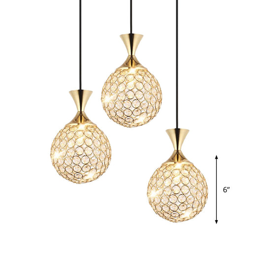 Modern Gold Crystal Globe Cluster Pendant Light – Dining Room Ceiling Lamp, 3/5 Bulbs