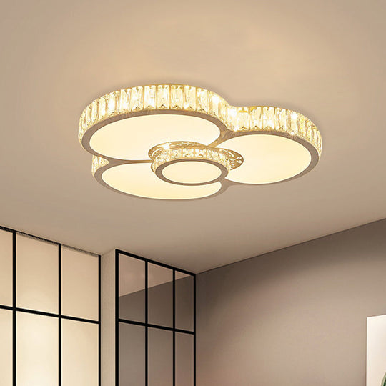 White Petal Crystal Prism LED Ceiling Light - Sleek Bedroom Flush Mount