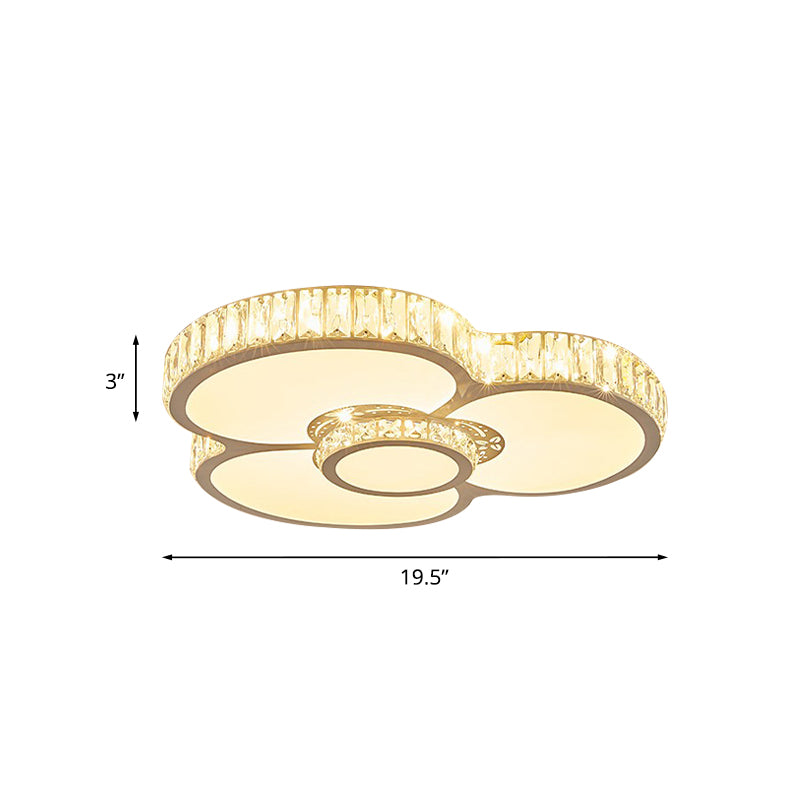 White Petal Crystal Prism LED Ceiling Light - Sleek Bedroom Flush Mount