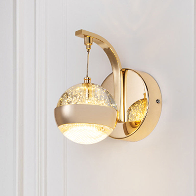 Modern LED Crystal Ball Wall Sconce in Gold/Chrome for Bedroom Lighting