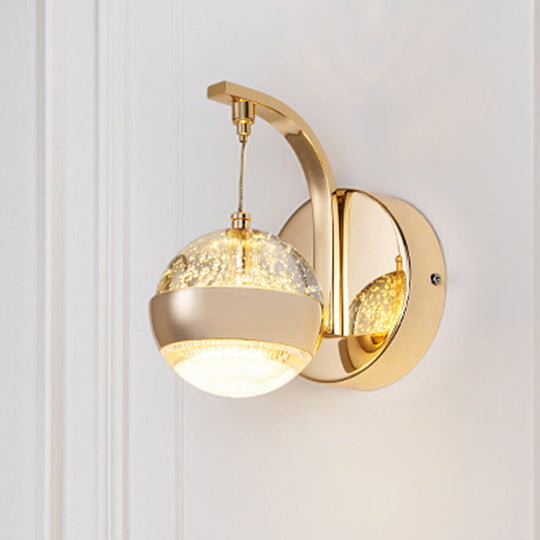 Modern LED Crystal Ball Wall Sconce in Gold/Chrome for Bedroom Lighting