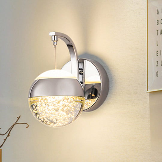 Modern LED Crystal Ball Wall Sconce in Gold/Chrome for Bedroom Lighting