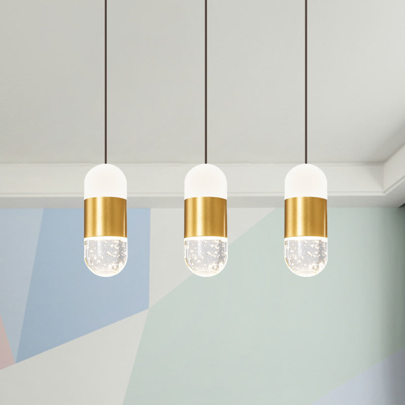 Minimalist Brass 3-Head Pendant Light with Seedy Crystal Capsules - Perfect for Dining Room Ceiling