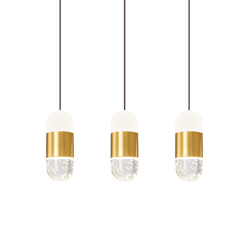 Minimalist Brass 3-Head Pendant Light with Seedy Crystal Capsules - Perfect for Dining Room Ceiling