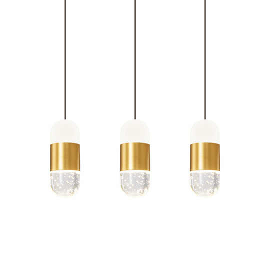 Minimalist Brass 3-Head Pendant Light with Seedy Crystal Capsules - Perfect for Dining Room Ceiling