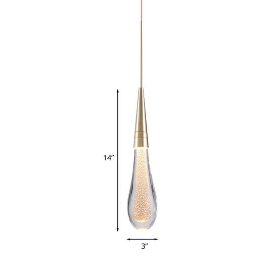 Modern Brass Droplet Crystal Ceiling Lamp with LED Pendant Light - 1 Light Bubble Design for Living Room