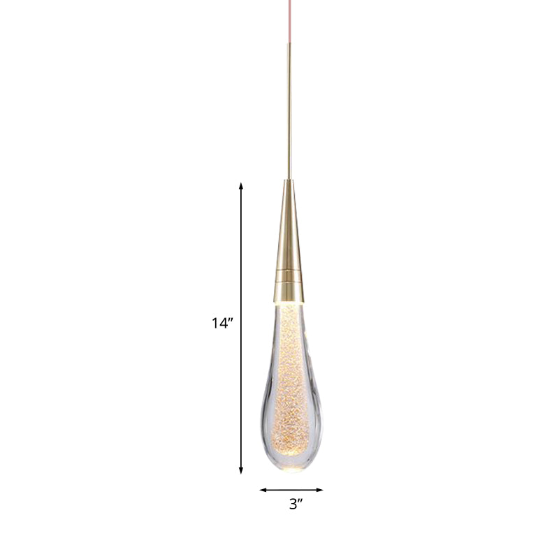 Modern Brass Droplet Crystal Ceiling Lamp with LED Pendant Light - 1 Light Bubble Design for Living Room