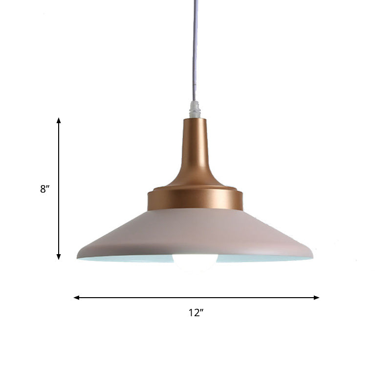 Sleek Pink Saucer Suspension Light - Minimal Metal 1-Head Ceiling Hang Fixture, 12"/14" Width