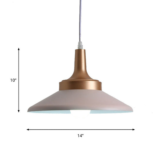Sleek Pink Saucer Suspension Light - Minimal Metal 1-Head Ceiling Hang Fixture, 12"/14" Width
