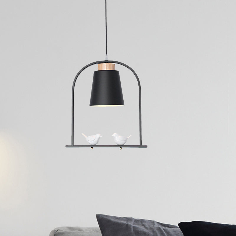 Metal Bird Cage Down Lighting Pendant Lamp with Small Barrel Shade in White/Black/Grey Finish