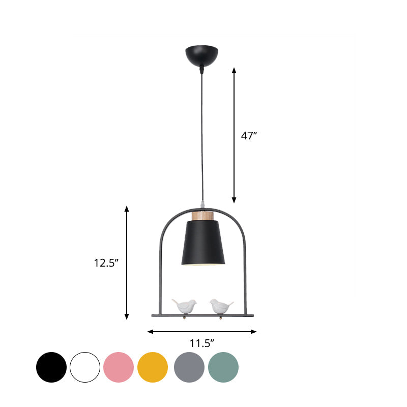 Metal Bird Cage Down Lighting Pendant Lamp with Small Barrel Shade in White/Black/Grey Finish