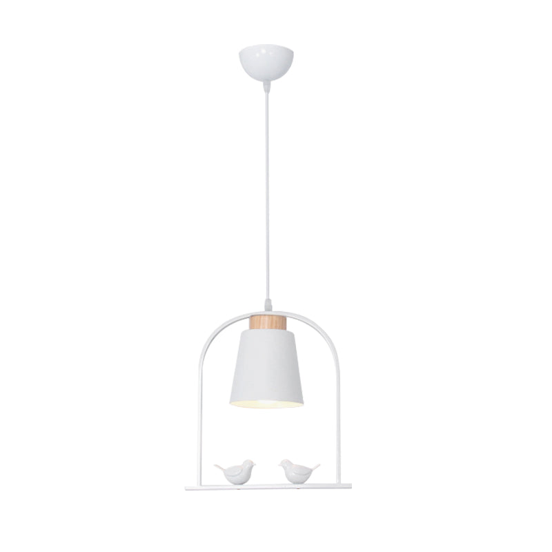 Metal Bird Cage Down Lighting Pendant Lamp with Small Barrel Shade in White/Black/Grey Finish