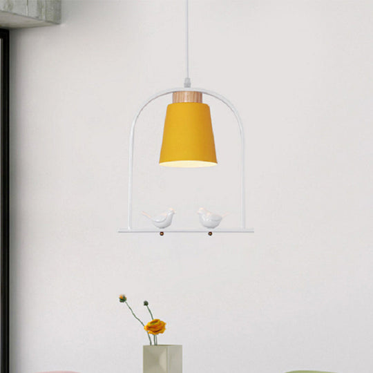 Metal Bird Cage Down Lighting Pendant Lamp with Small Barrel Shade in White/Black/Grey Finish