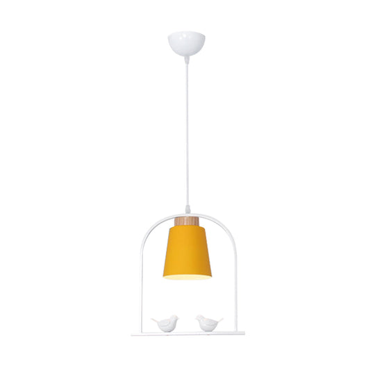 Metal Bird Cage Down Lighting Pendant Lamp with Small Barrel Shade in White/Black/Grey Finish