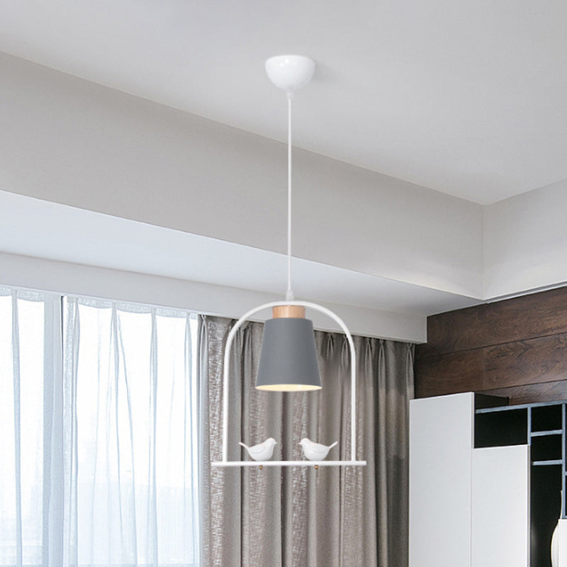 Metal Bird Cage Down Lighting Pendant Lamp with Small Barrel Shade in White/Black/Grey Finish