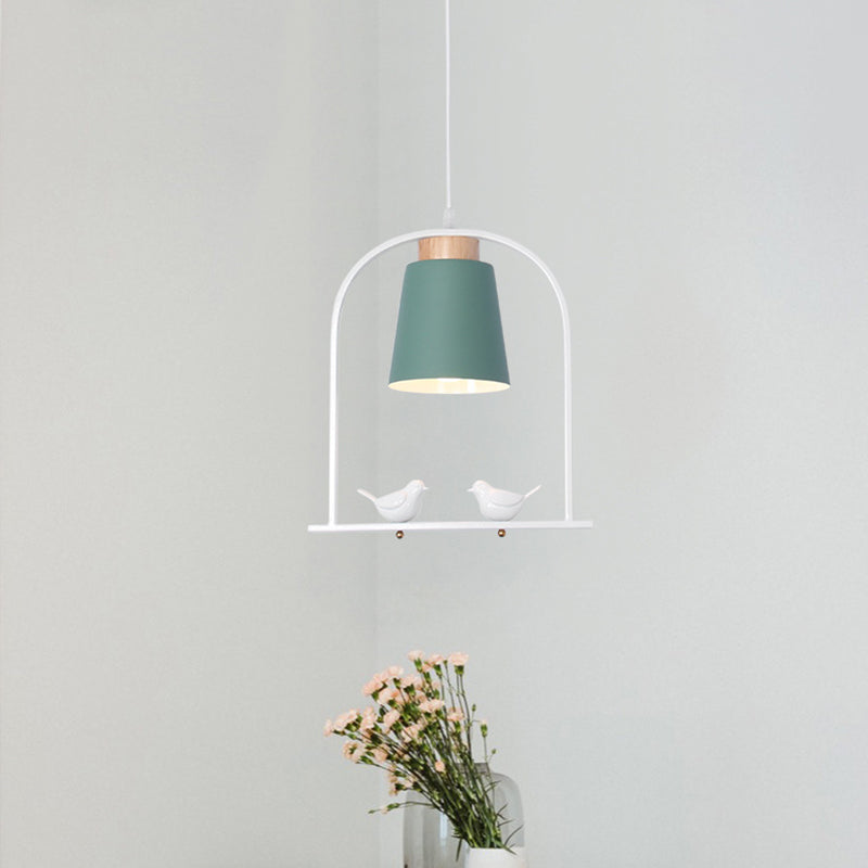 Metal Bird Cage Down Lighting Pendant Lamp with Small Barrel Shade in White/Black/Grey Finish