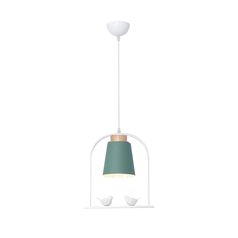Metal Bird Cage Down Lighting Pendant Lamp with Small Barrel Shade in White/Black/Grey Finish