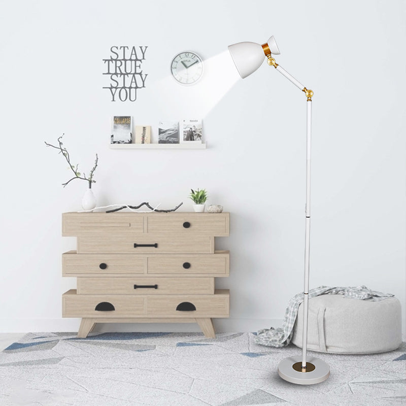 Macaron Metallic Flare Floor Lamp: Wide, Rotatable Arm, 1 Light, Black/Pink/White