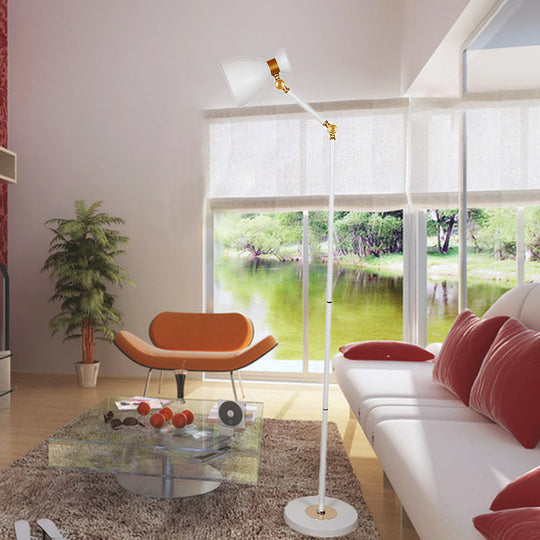 Macaron Metallic Flare Floor Lamp: Wide, Rotatable Arm, 1 Light, Black/Pink/White