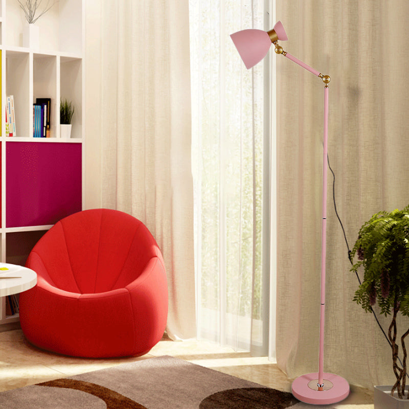 Macaron Metallic Flare Floor Lamp: Wide, Rotatable Arm, 1 Light, Black/Pink/White